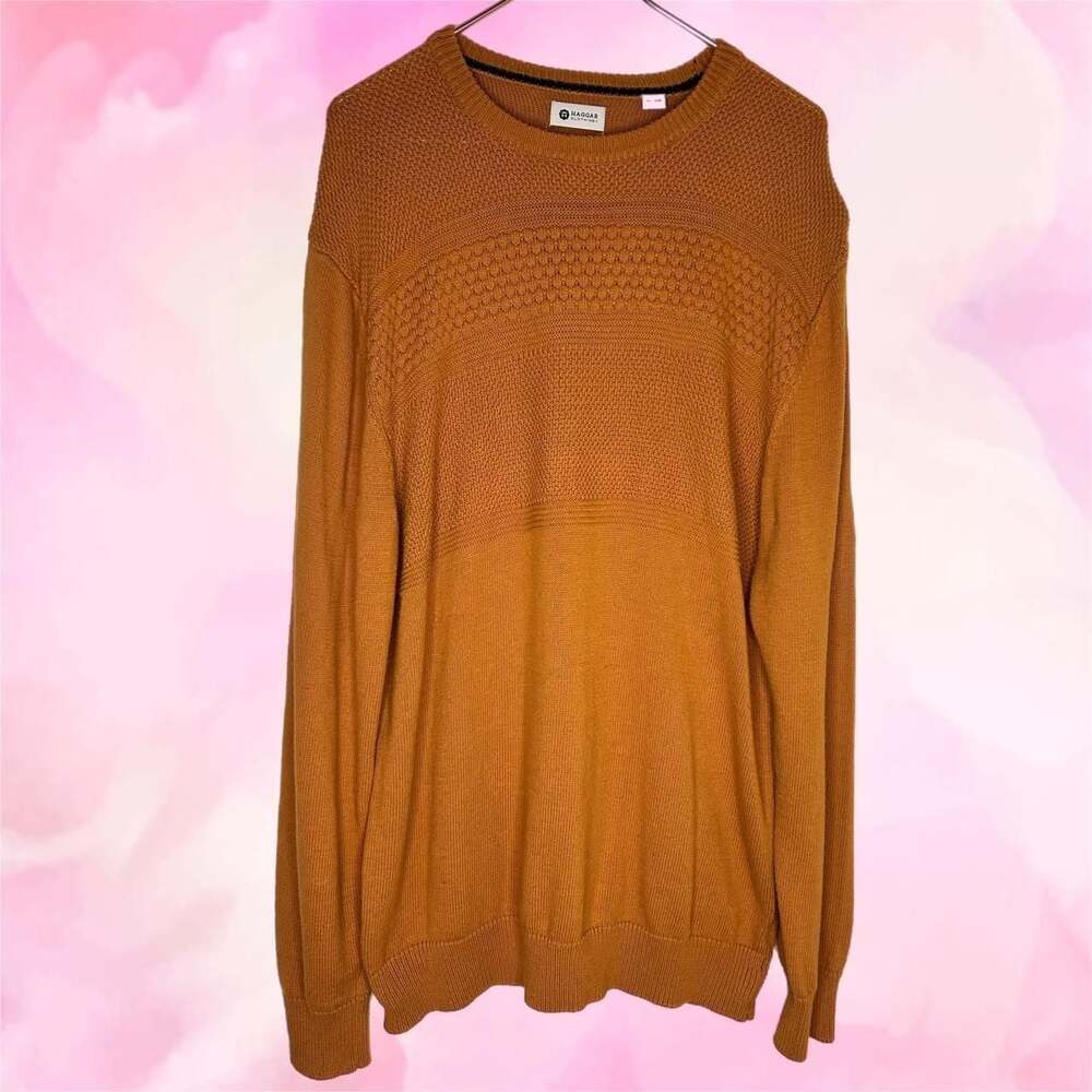 Haggar Mustard Yellow Textured Knit Cotton Sweater